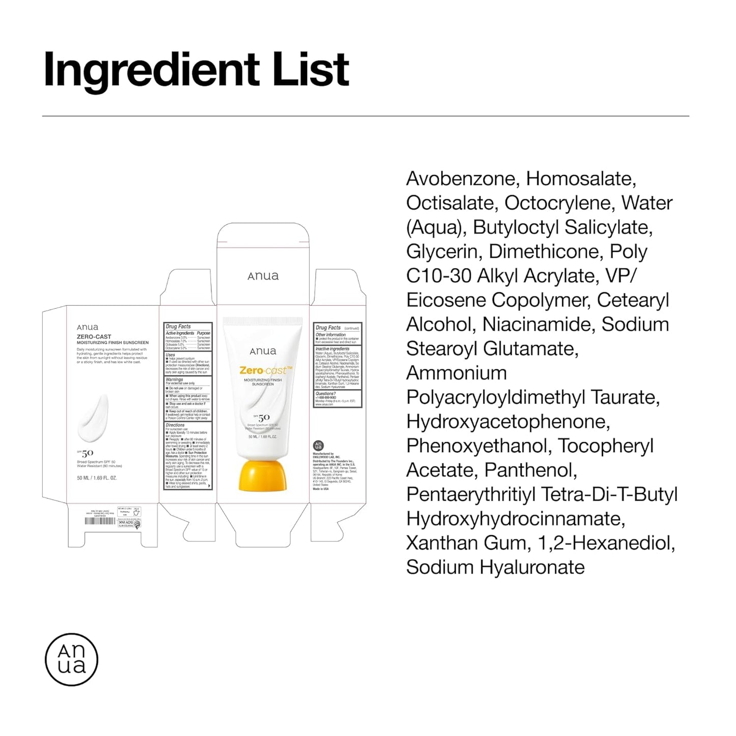 Anua Zero-Cast Sunscreen SPF50 50ml - Anua K-Beauty