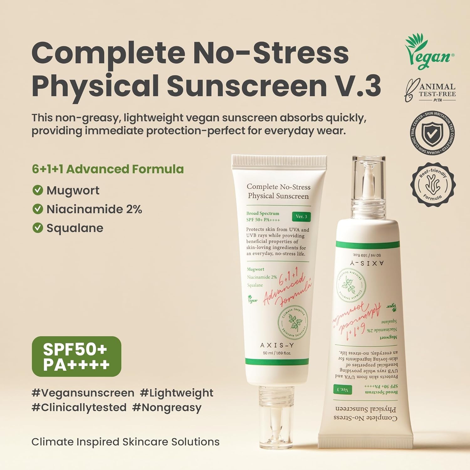 AXIS-Y No-Stress Physical Sunscreen SPF50 - AXIS-Y K-Beauty