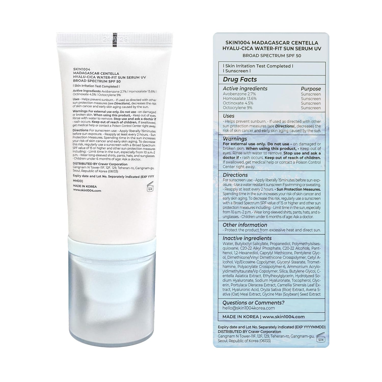 SKIN1004 Hyalu-Cica Sun Serum SPF50 - SKIN1004 K-Beauty